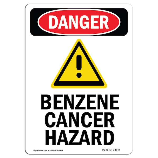 Safety Sign, OSHA Danger, 24" Height, Benzene Cancer Hazard, Portrait, DS-D-1824-V-1044